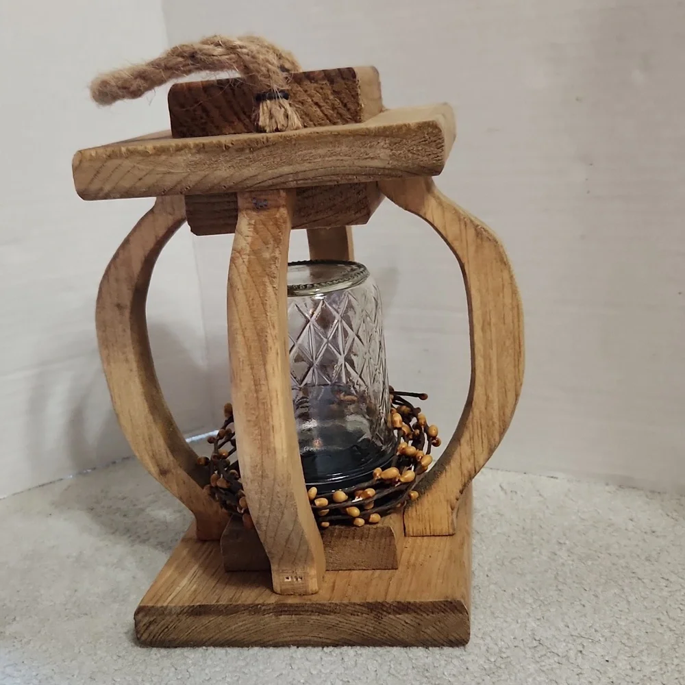 Rustic Decor Lantern Mason Jar Wood - OS